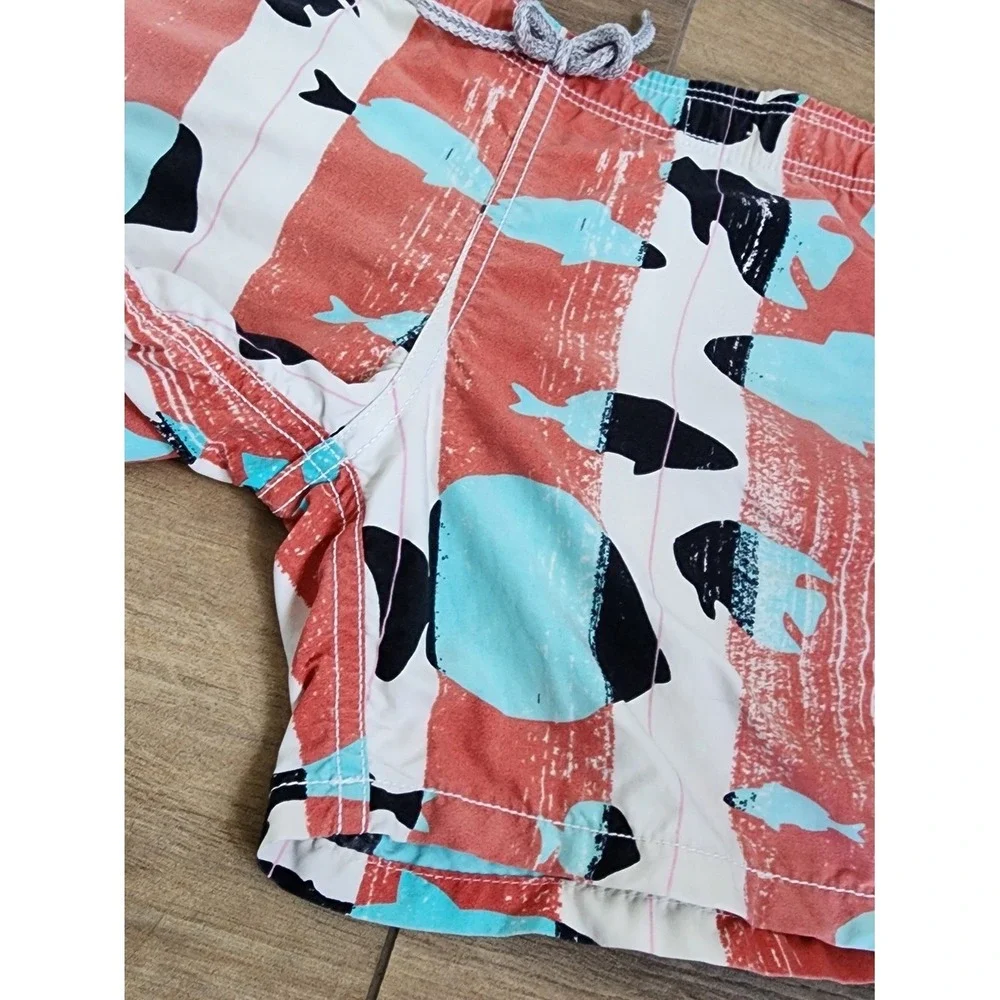 Vilebrequin Swim Trunks Kids 8 Red Blue Fish Print Luxury Beach Summer Quick Dry